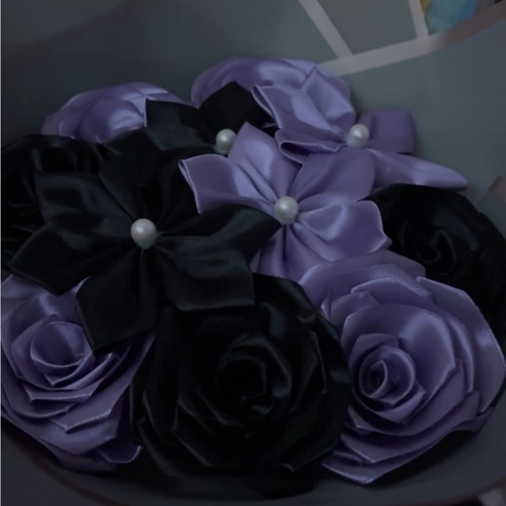 Elegant Black and Purple Satin Flower Bouquet